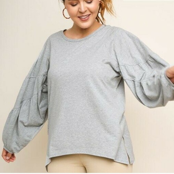 Umgee Tops - Umgee Puff Sleeve Grey Top, Sz M